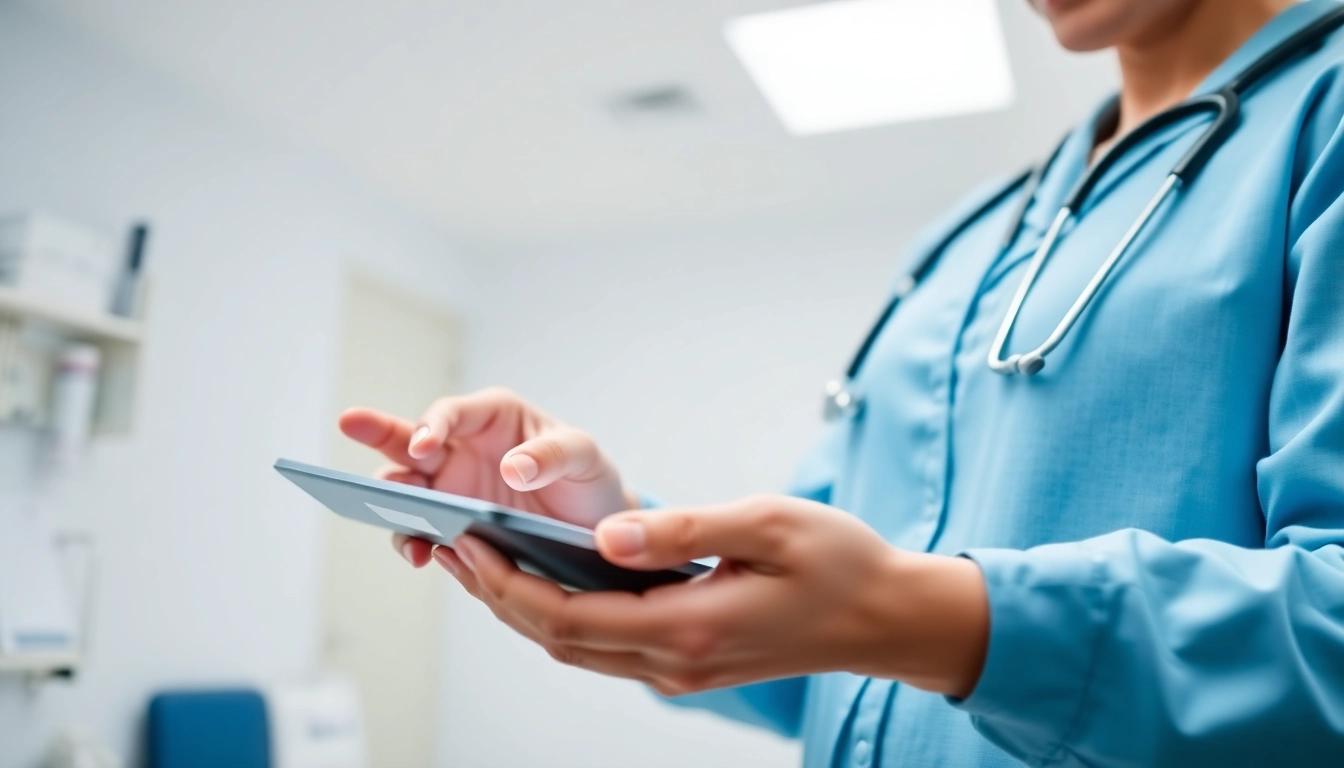 E-prescribing works demonstrated by a healthcare provider using a tablet to submit a prescription.