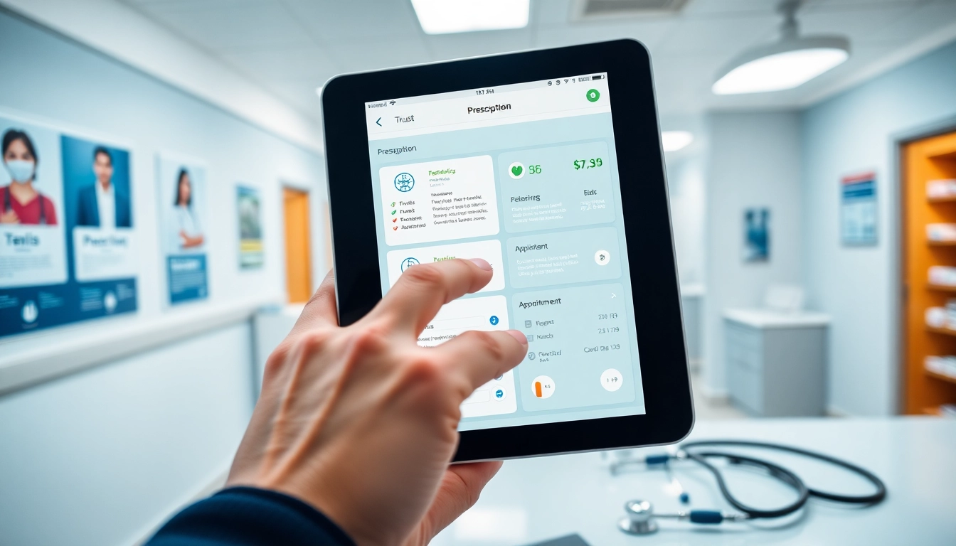 Showcasing top rated prescription applications on a tablet in a professional healthcare environment.