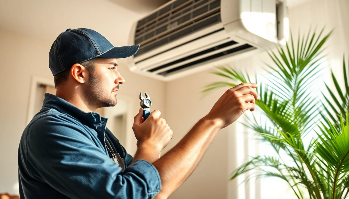 Technician providing ac repair phoenix az in a bright, cozy living room setting