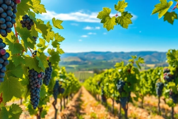 Visit Sacramento Wineries and enjoy a vibrant vineyard scene with sun-drenched grapevines.