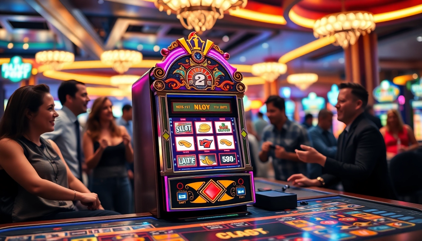 Merayakan kemenangan di qqmacan dengan slot machine yang berwarna-warni di kasino.