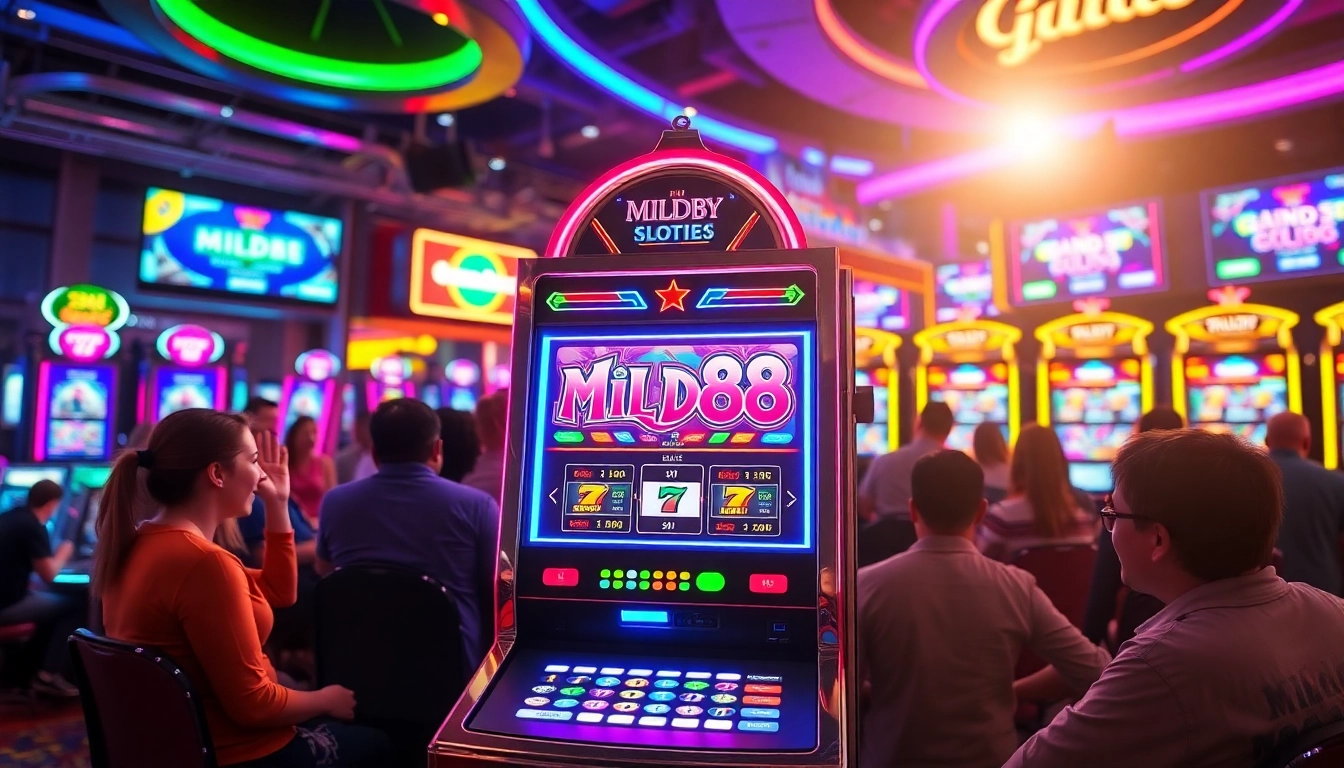 Menangkan permainan di mild88 slot dengan suasana kasino yang menyenangkan dan lampu neon berwarna-warni.